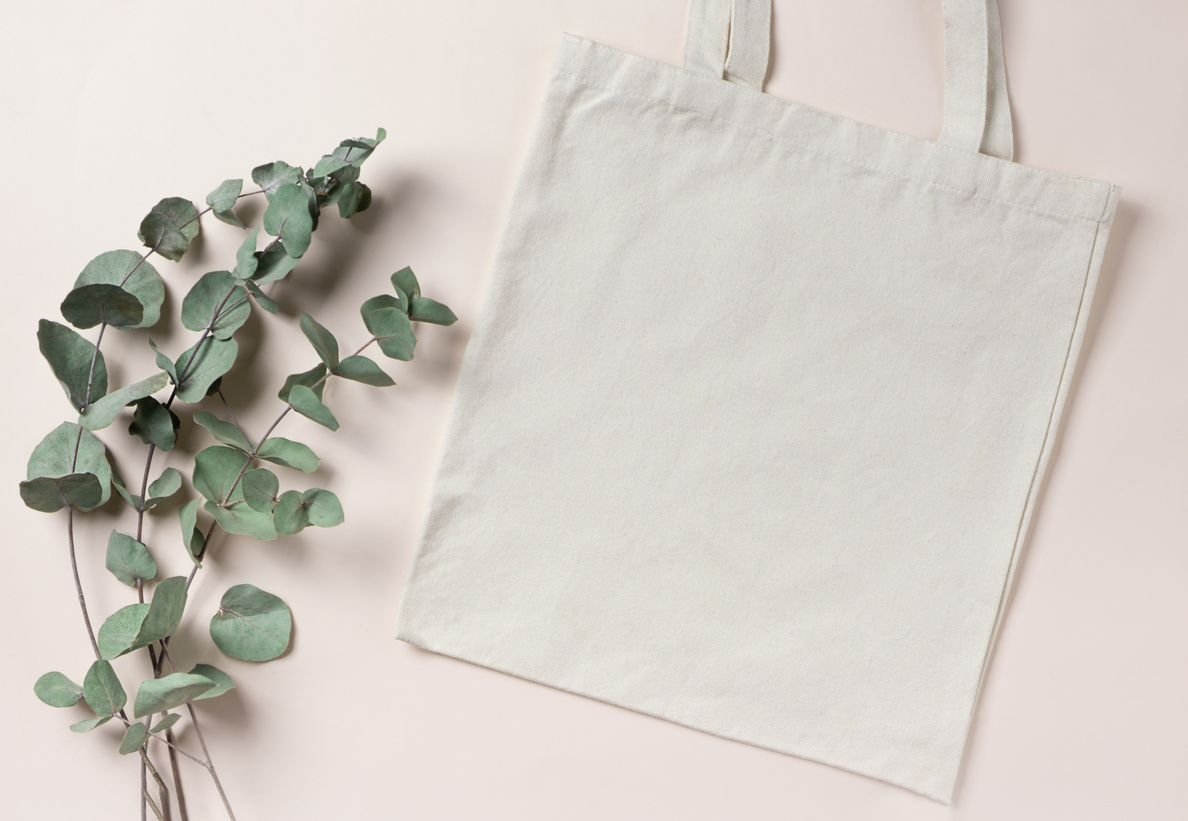 Tote Bag Mockup with Eucalyptus Leaves 